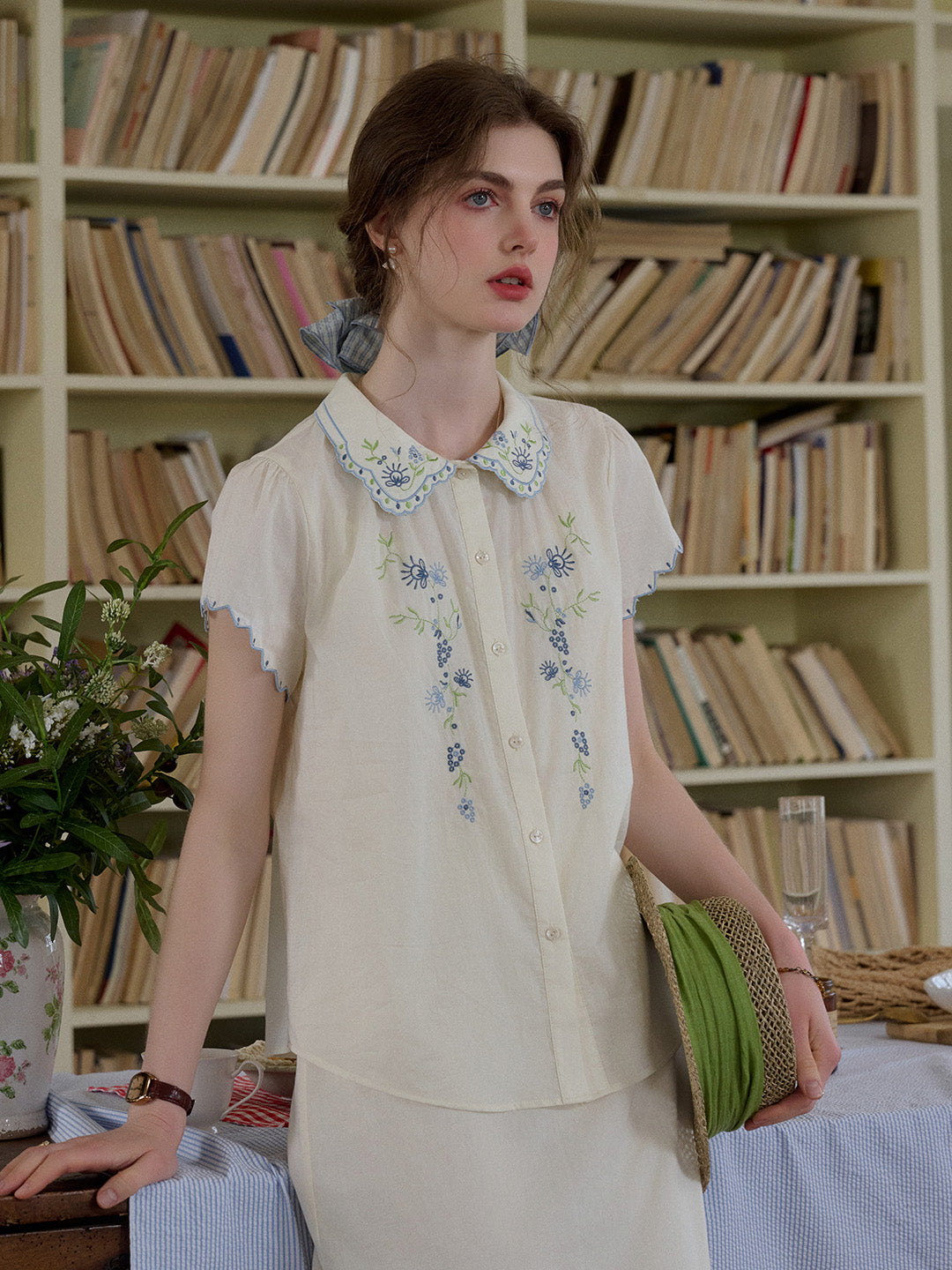 Alora Peter Pan Collar Embroidery 100% Cotton Blouse