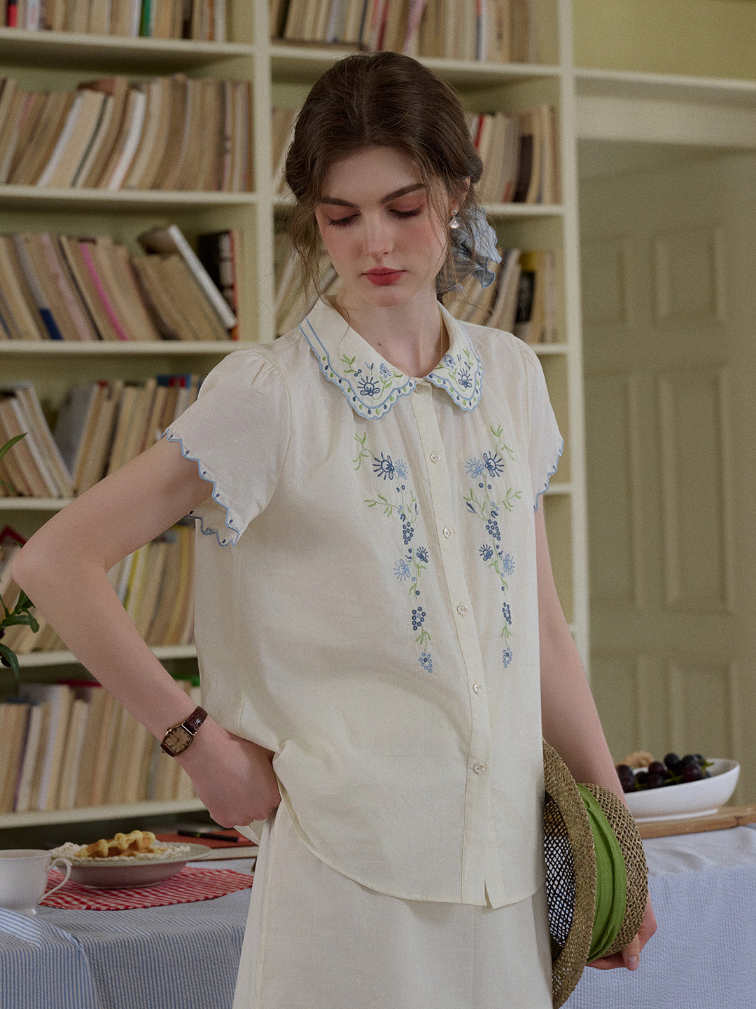 Alora Peter Pan Collar Embroidery 100% Cotton Blouse