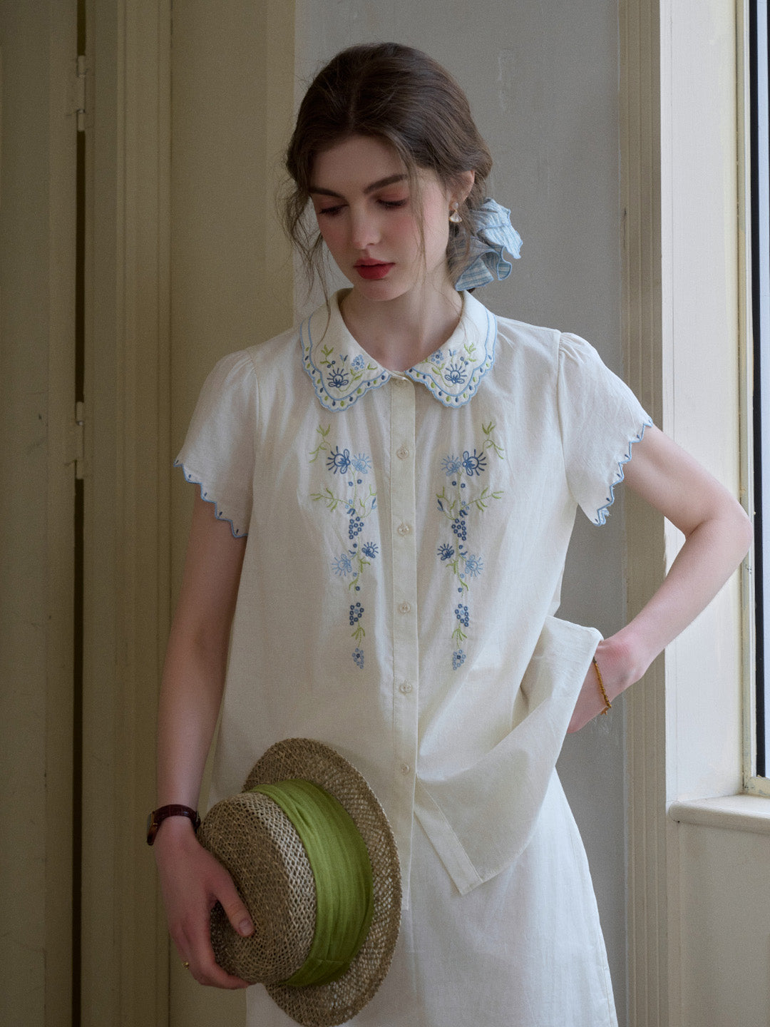 Alora Peter Pan Collar Embroidery 100% Cotton Blouse