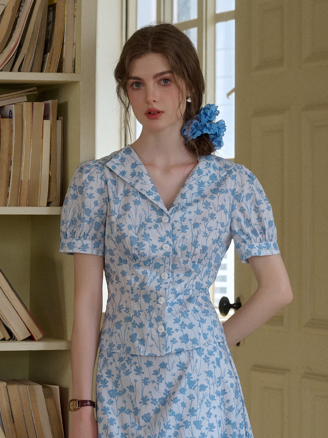 Kylie V-Neck Floral 100% Cotton Blouse