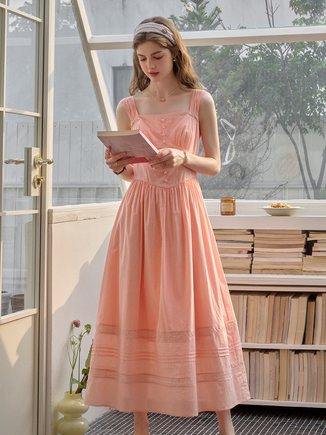 Ana Square Neck Lace 100% Cotton Dress