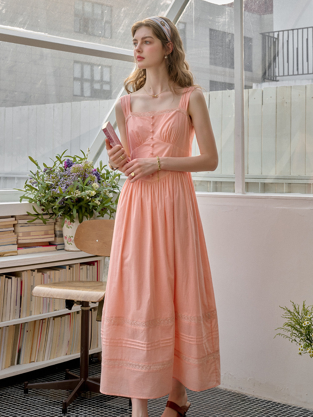 Ana Square Neck Lace 100% Cotton Dress