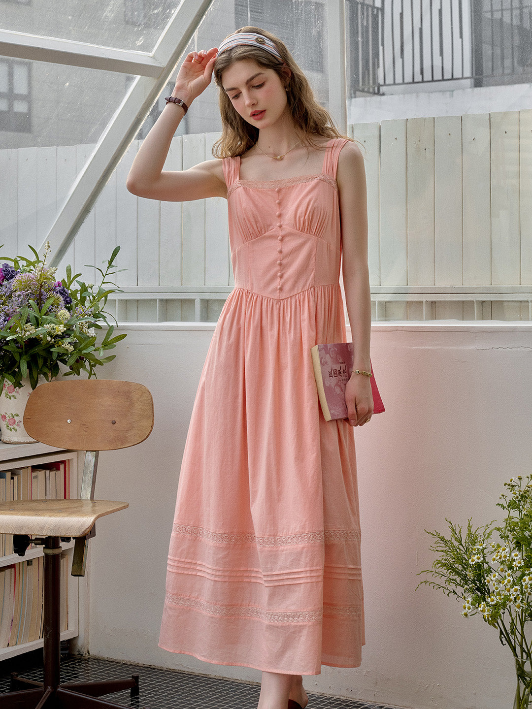 Ana Square Neck Lace 100% Cotton Dress