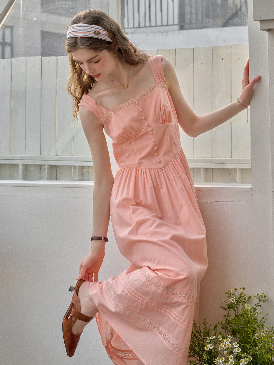 Ana Square Neck Lace 100% Cotton Dress