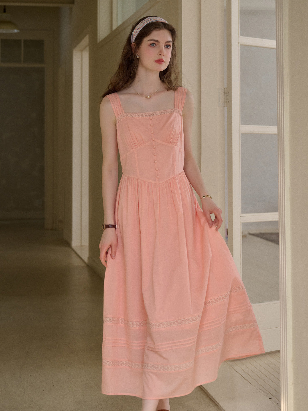 Ana Square Neck Lace 100% Cotton Dress