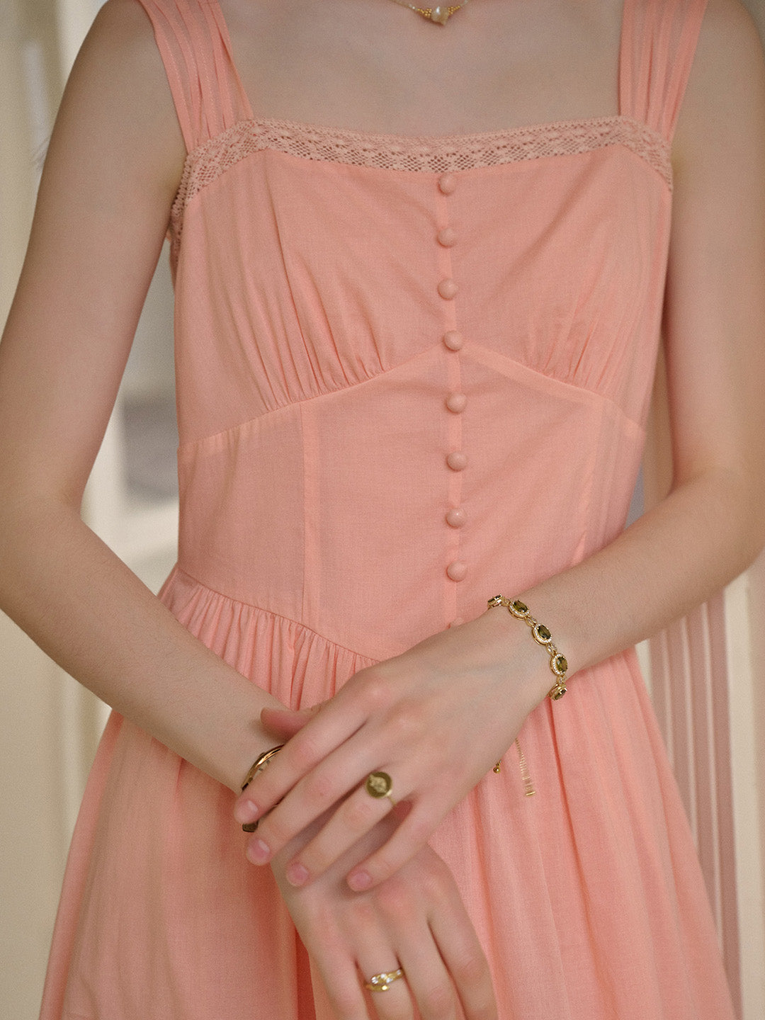 Ana Square Neck Lace 100% Cotton Dress
