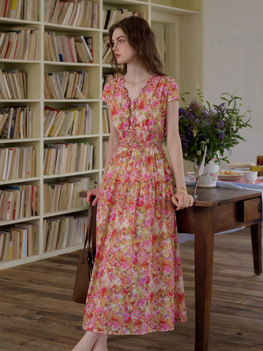 Adalyn Wavy Neck Floral 100% Cotton Dress