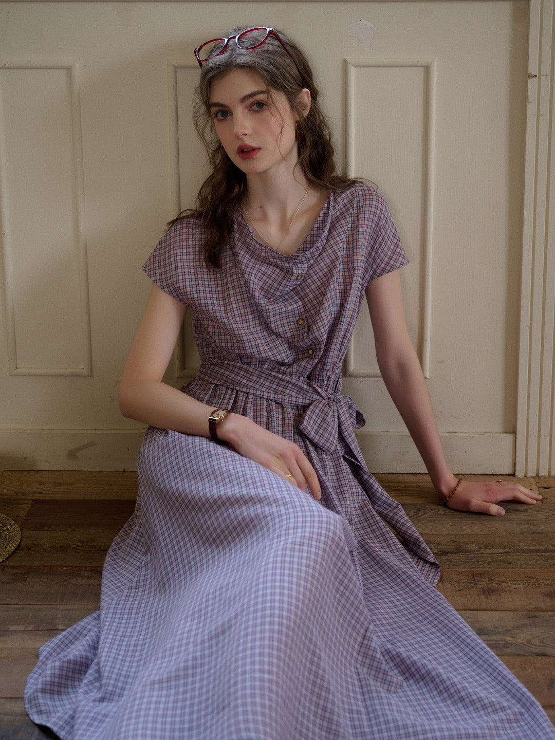 Journee Round Neck Plaid Lyocell Dress
