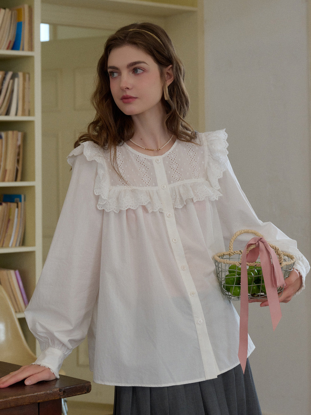Danna Round Neck Lace Trim Blouse