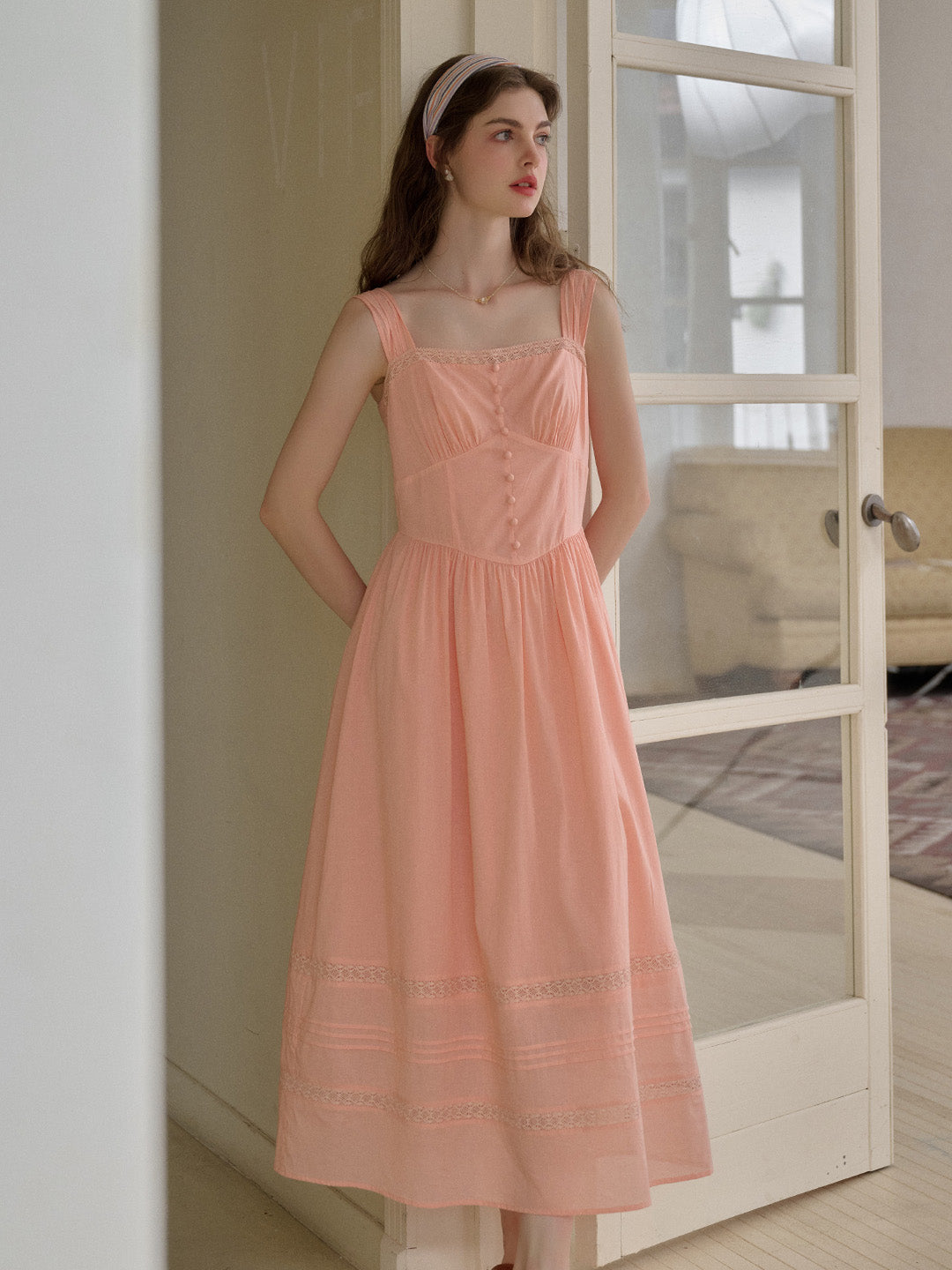 Ana Square Neck Lace 100% Cotton Dress
