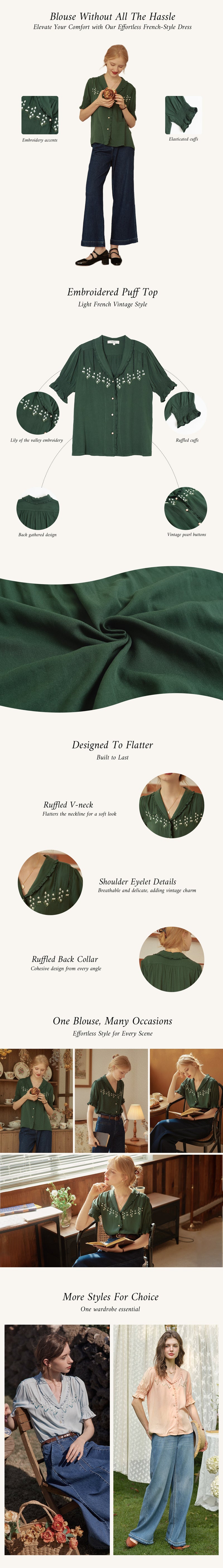 Convallaria Floral Embroidered Puff Top detail 1