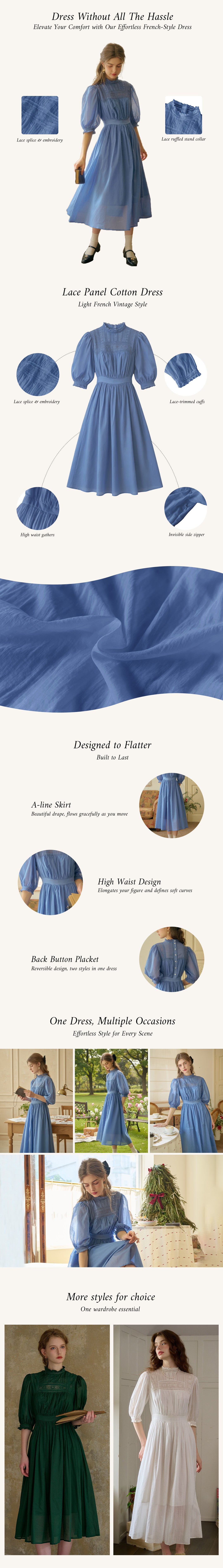 Averie Lace Panel Blue Cotton Dress detail 1