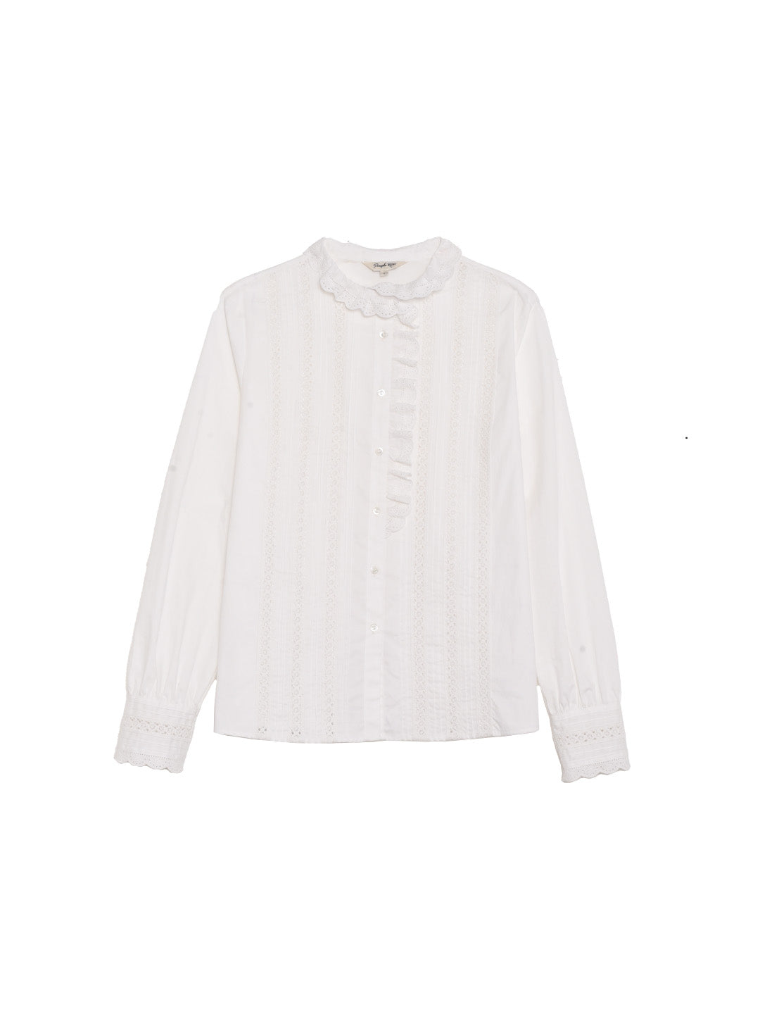Journi Ruffle Collar Hollow 100% Cotton Blouse