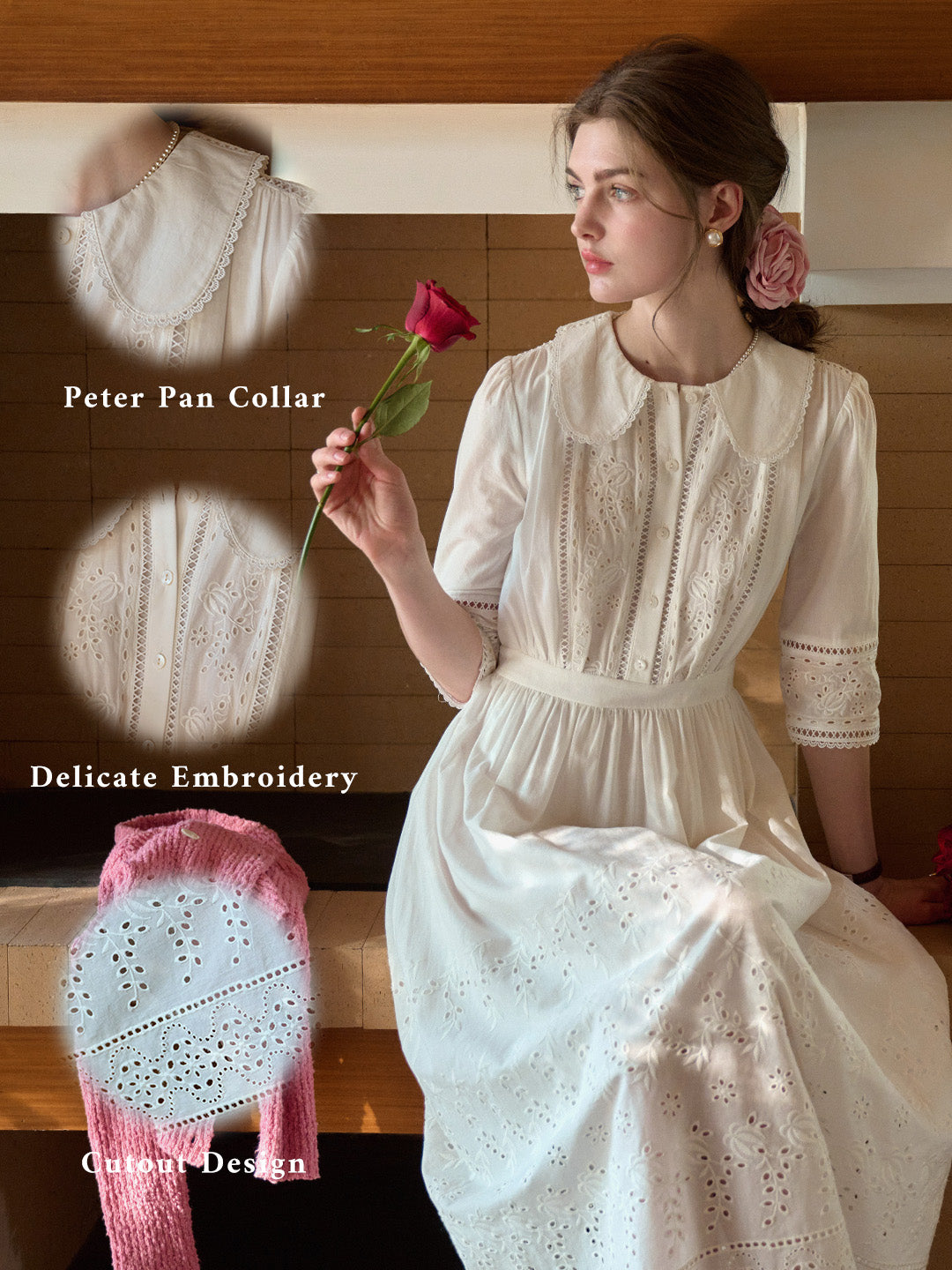 Jana Peter Pan Collar Hollow Cotton Dress