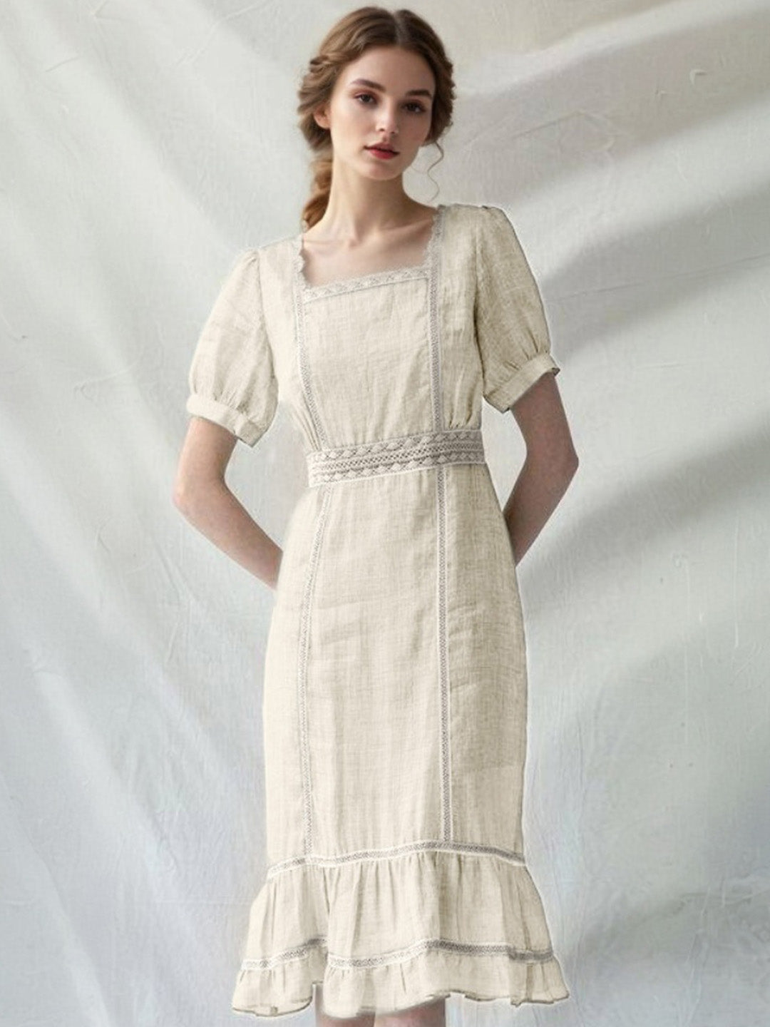 Kehlani Square Neck Puffed Sleeves Dress