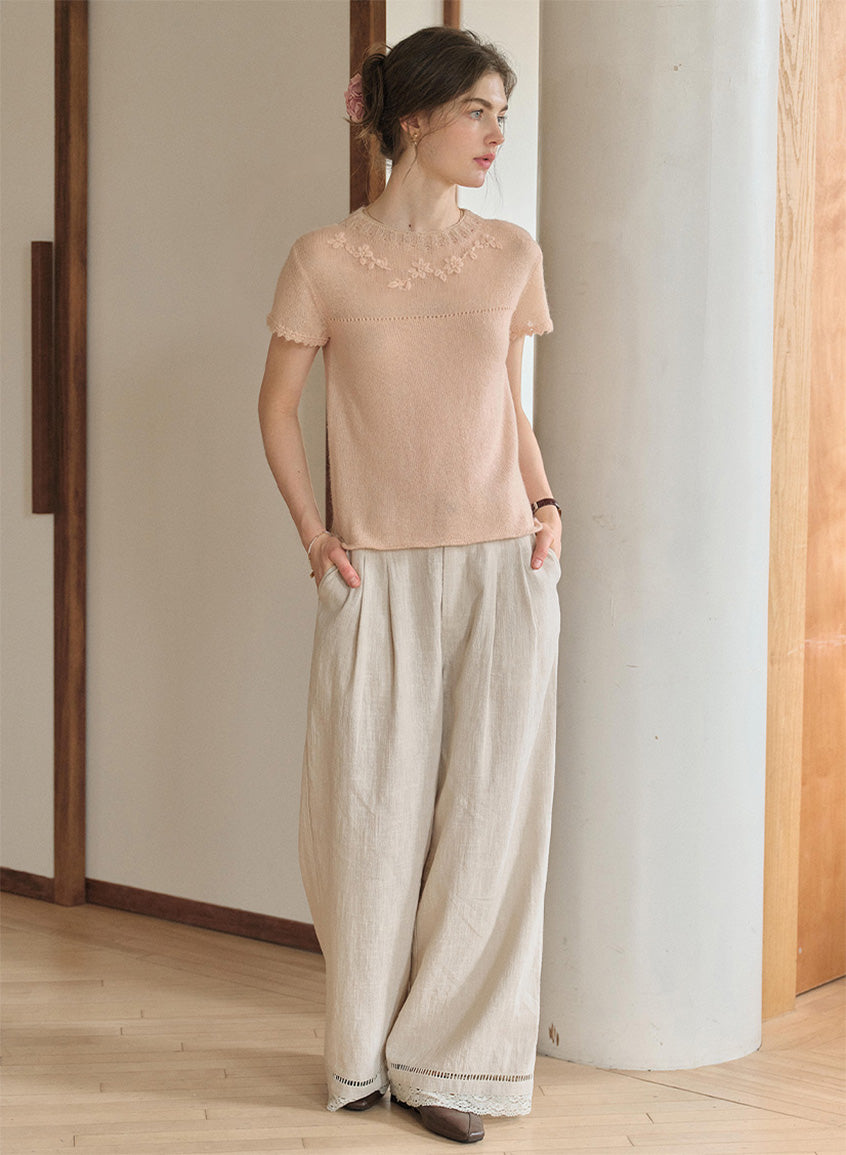 Ellianna Round Neck Lace Embroidery Knitwear