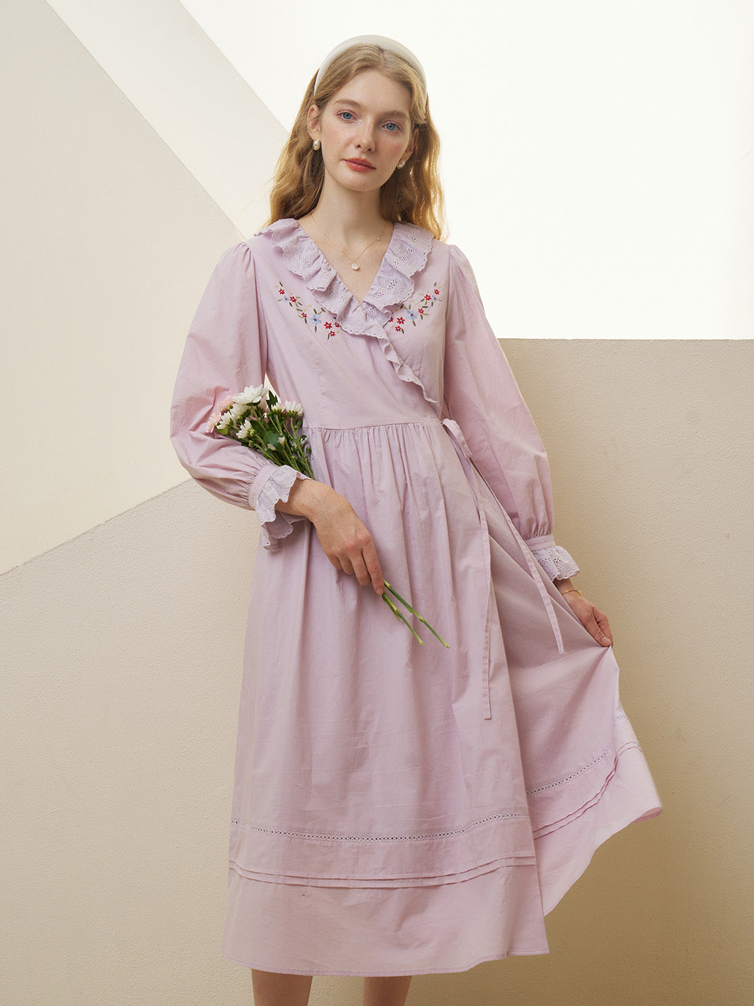 【Final Sale】Annika V-Neck Trimmed Embroidery Cotton Dress