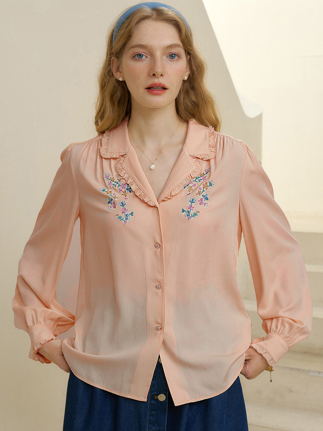 【Final Sale】Convallaria Floral Embroidered Green Puff Top