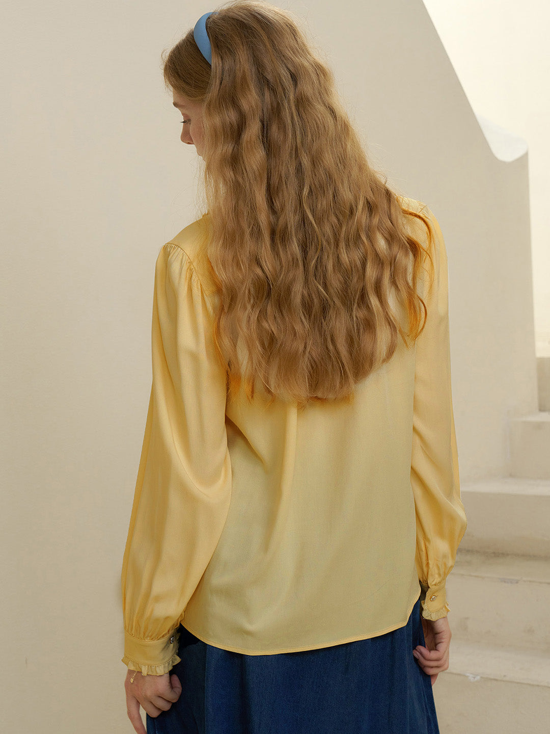 【Final Sale】Convallaria Floral Embroidered Yellow Puff Top