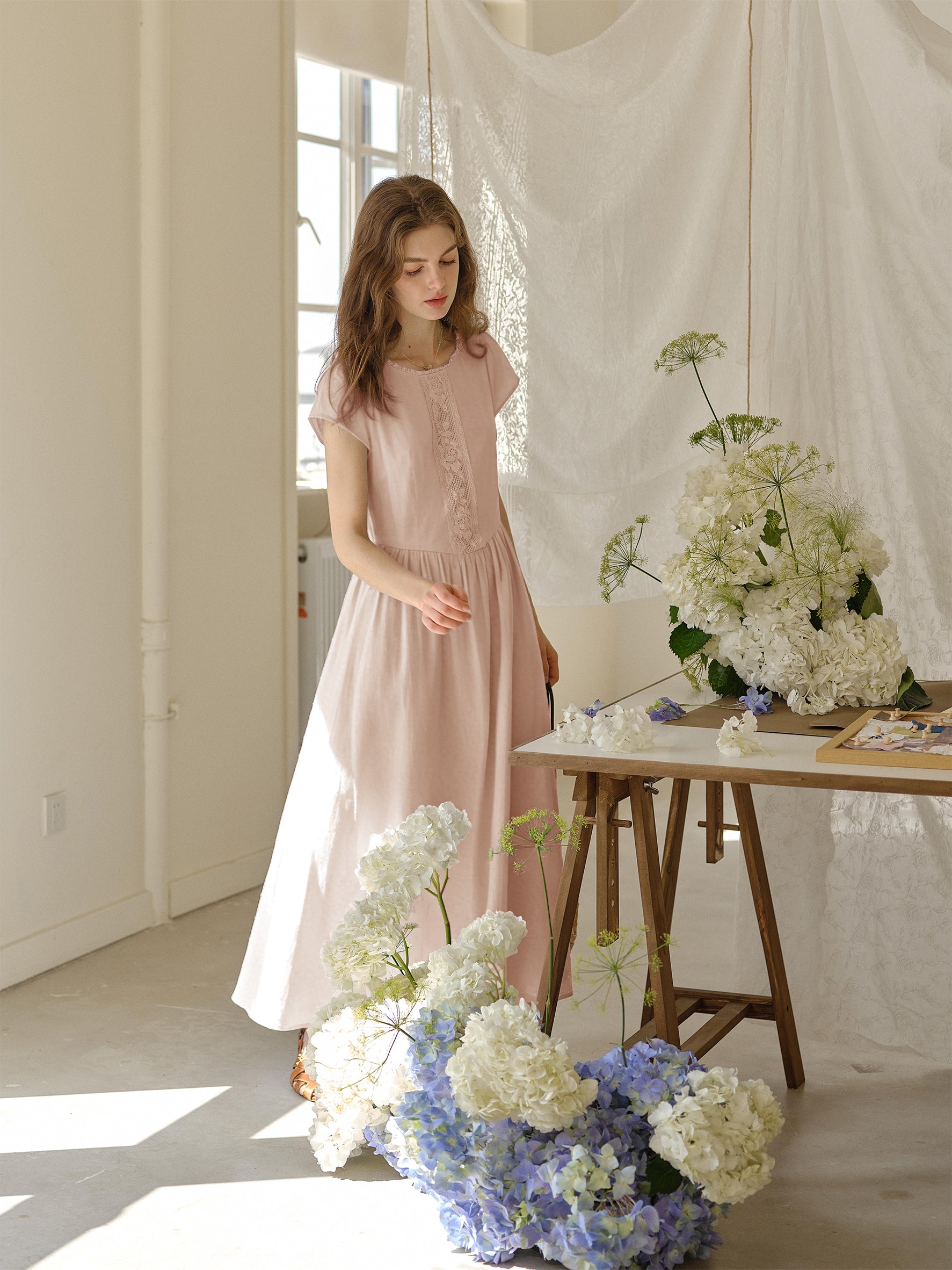 Malia Round Neck Lace  100% Cotton Dress