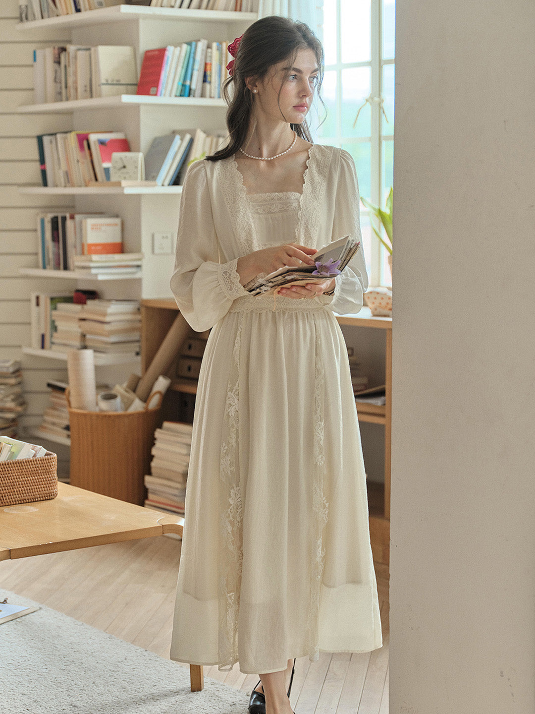 Paige French Lace Square Neck Dress
