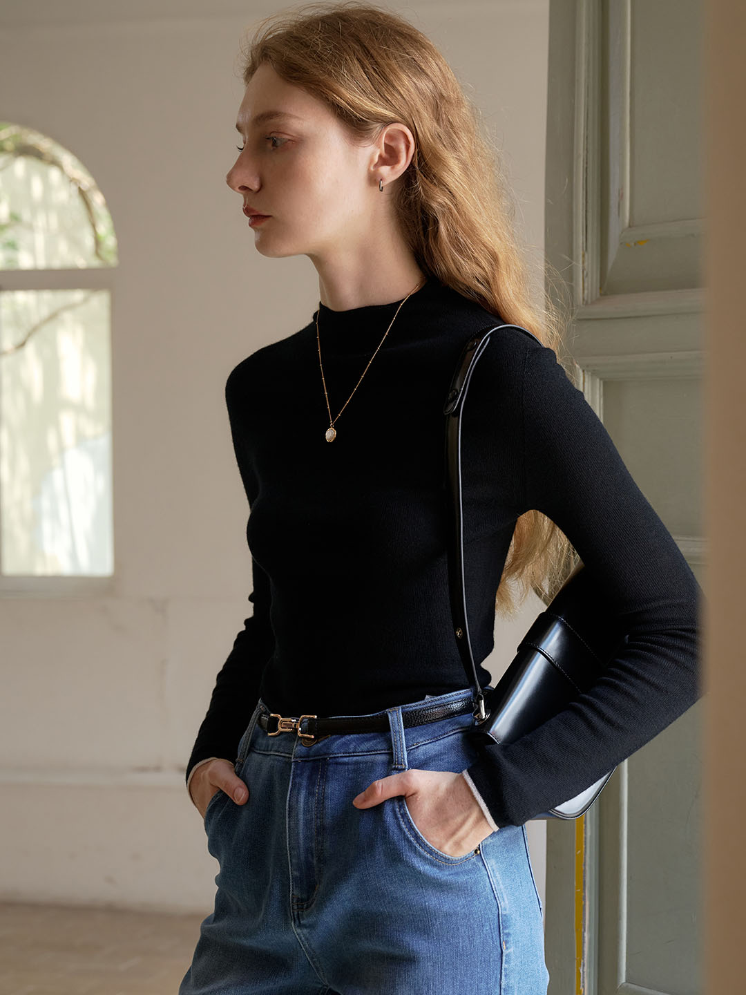 Lisa 100% Wool Half Turtleneck Slim Fit Solid Sweater