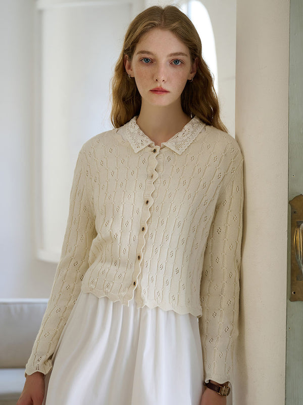 Katelyn Wave Trim Panel Cutout Sweater Cardigan