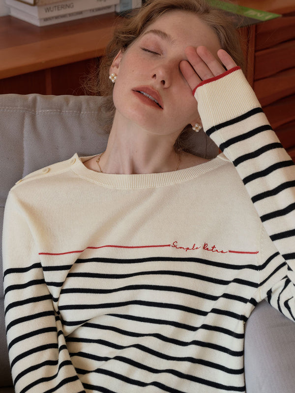 Nori Vintage Striped Contrast Crewneck Knit Top