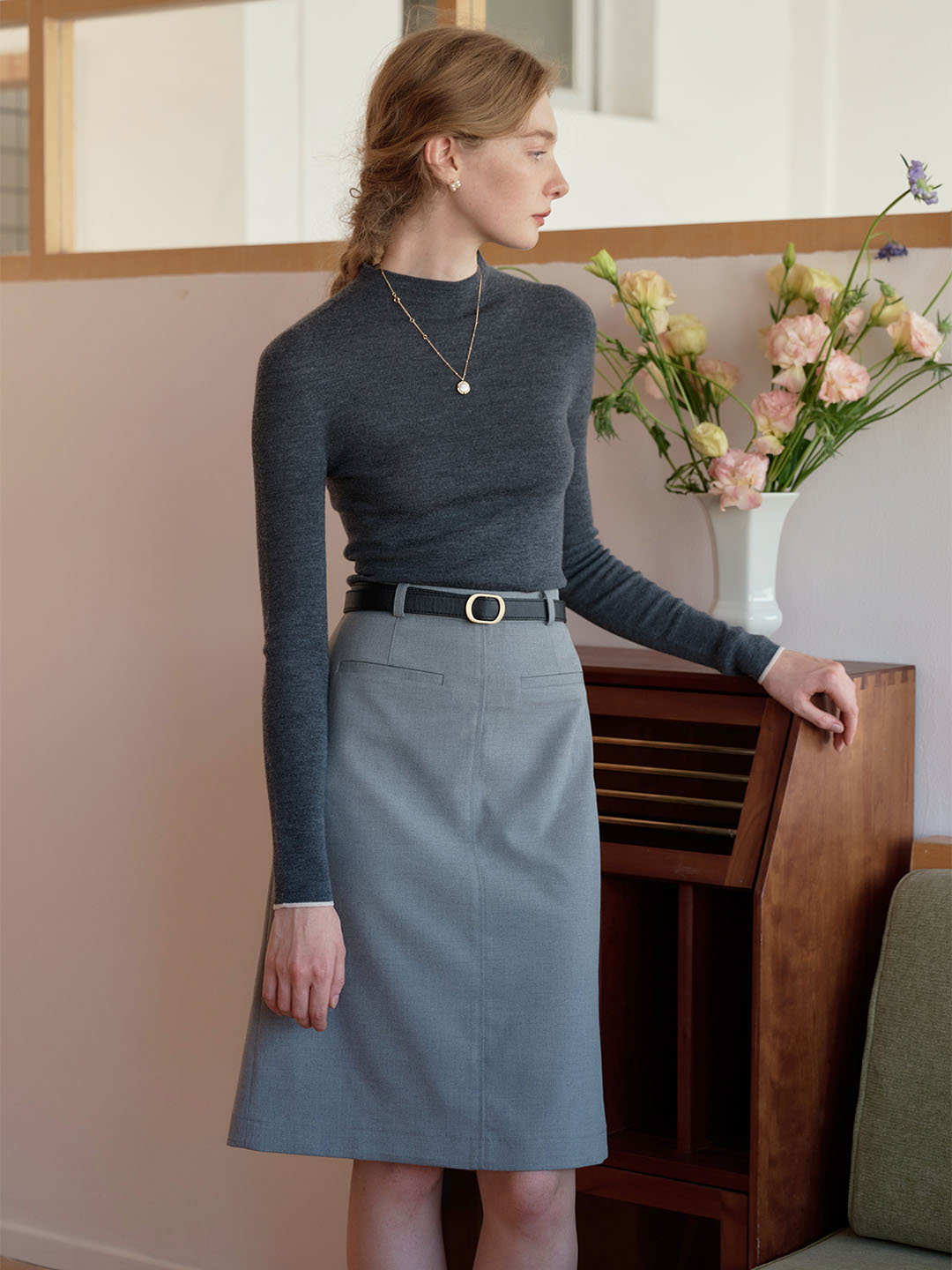 Lisa 100% Wool Half Turtleneck Slim Fit Solid Sweater