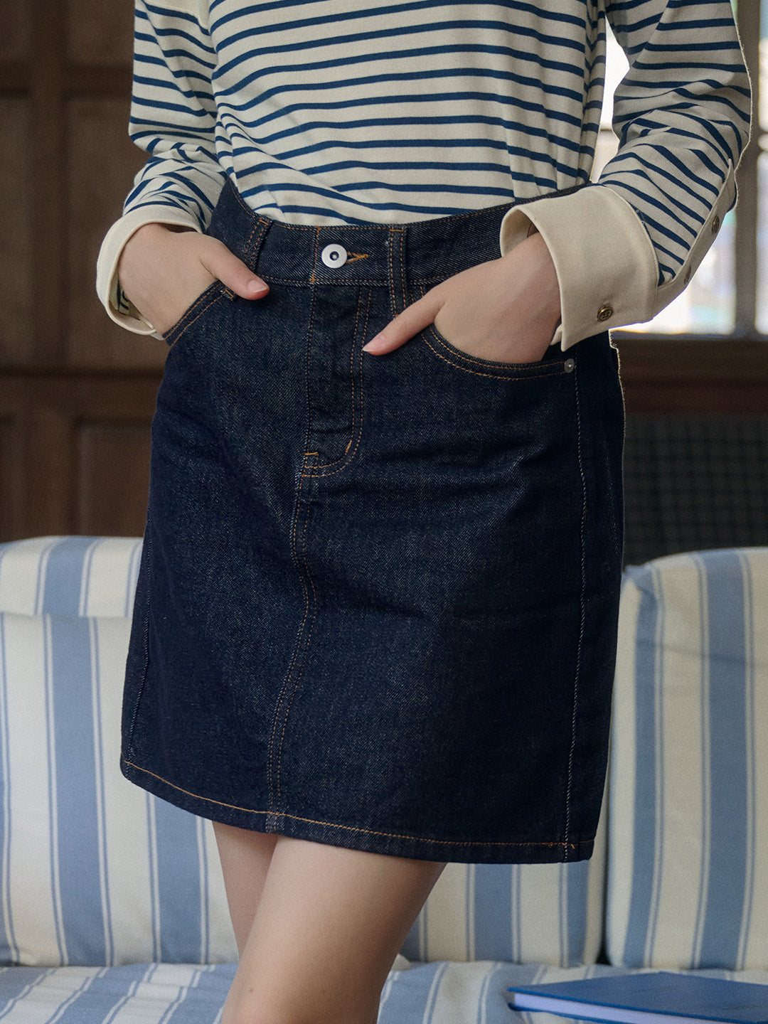 Kayleigh Vintage A-Line Cotton Denim Skirt