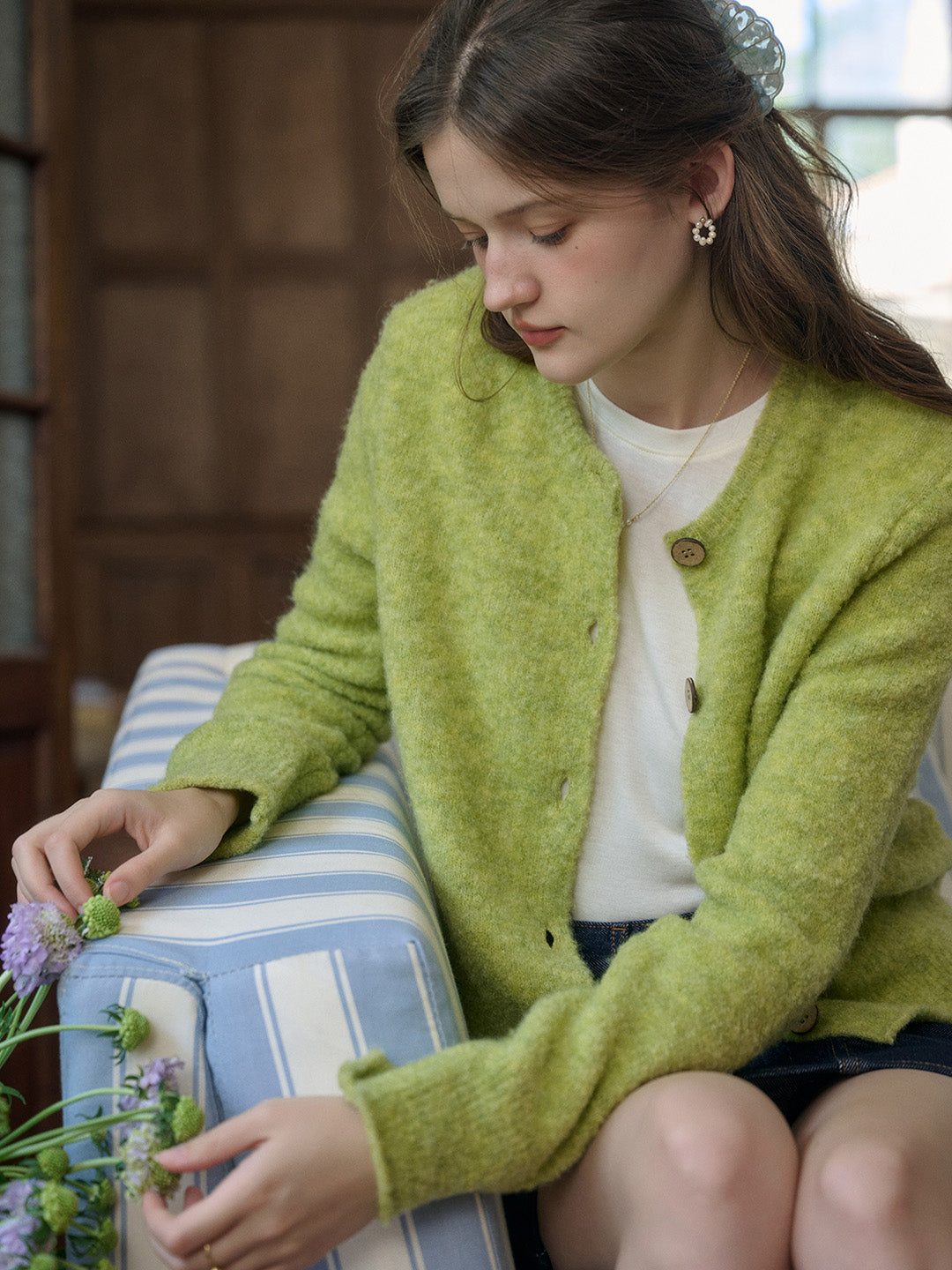 Zariyah Classic Round Neck Rolled Hem Cardigan
