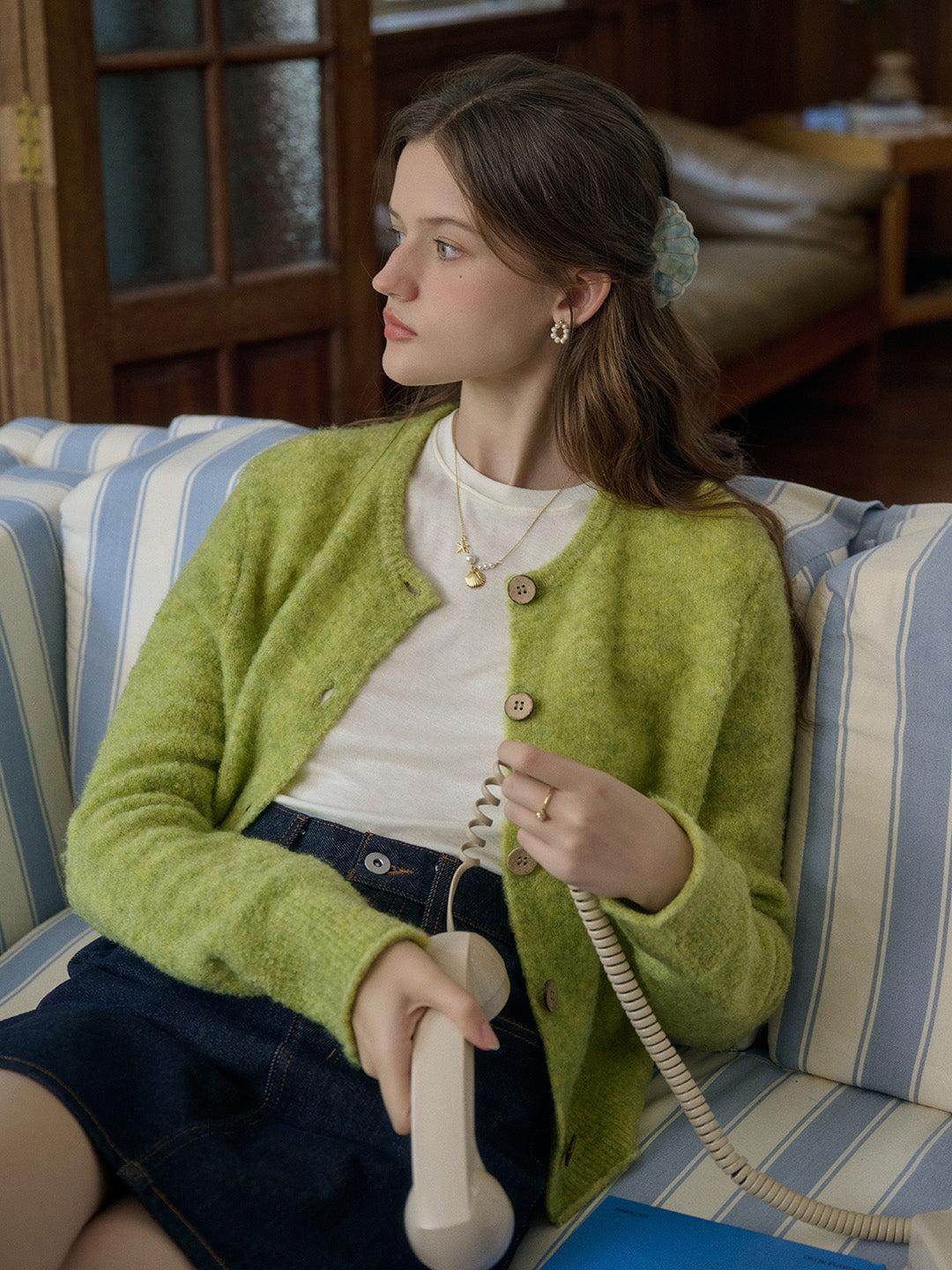 Zariyah Classic Round Neck Rolled Hem Cardigan