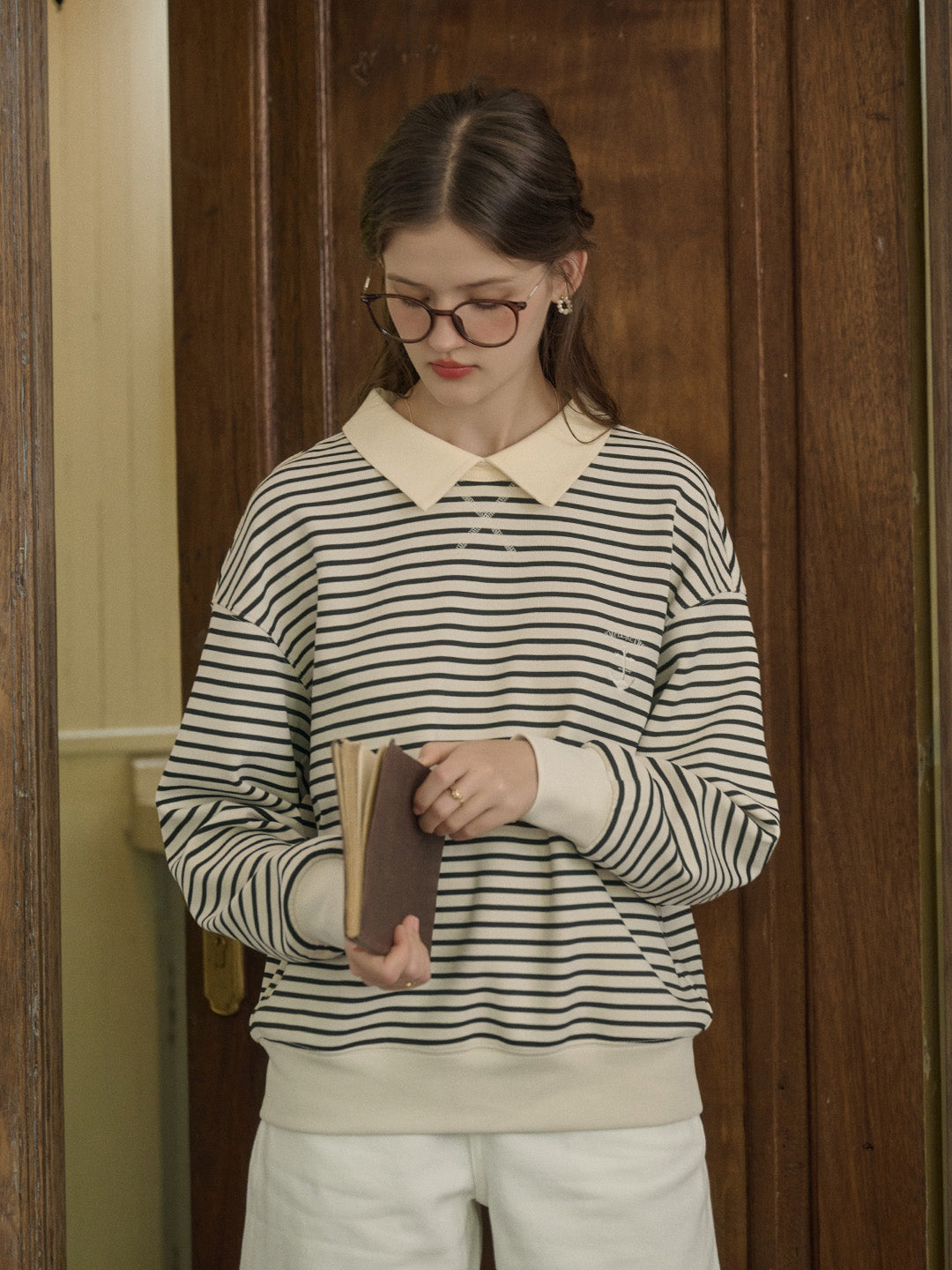 Luella SR Logo Embroidered Contrast Collar Striped Sweatshirt