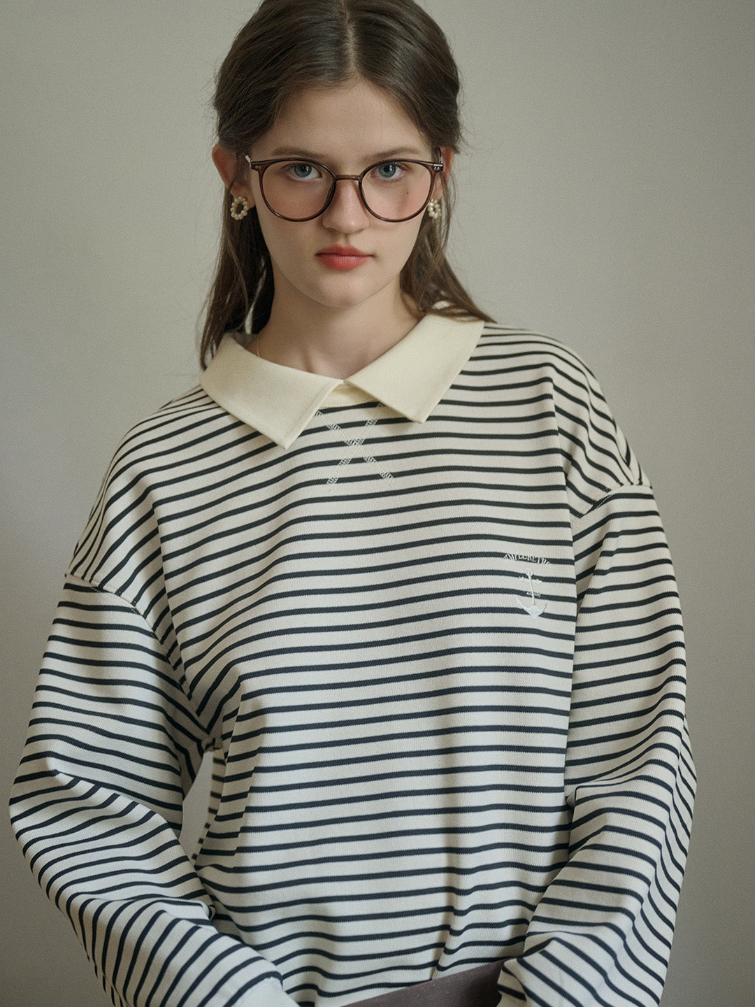 Luella SR Logo Embroidered Contrast Collar Striped Sweatshirt