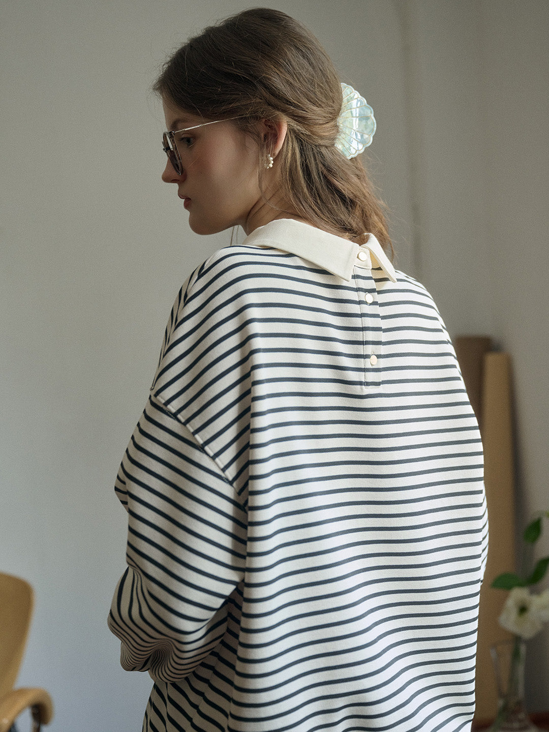 Luella SR Logo Embroidered Contrast Collar Striped Sweatshirt