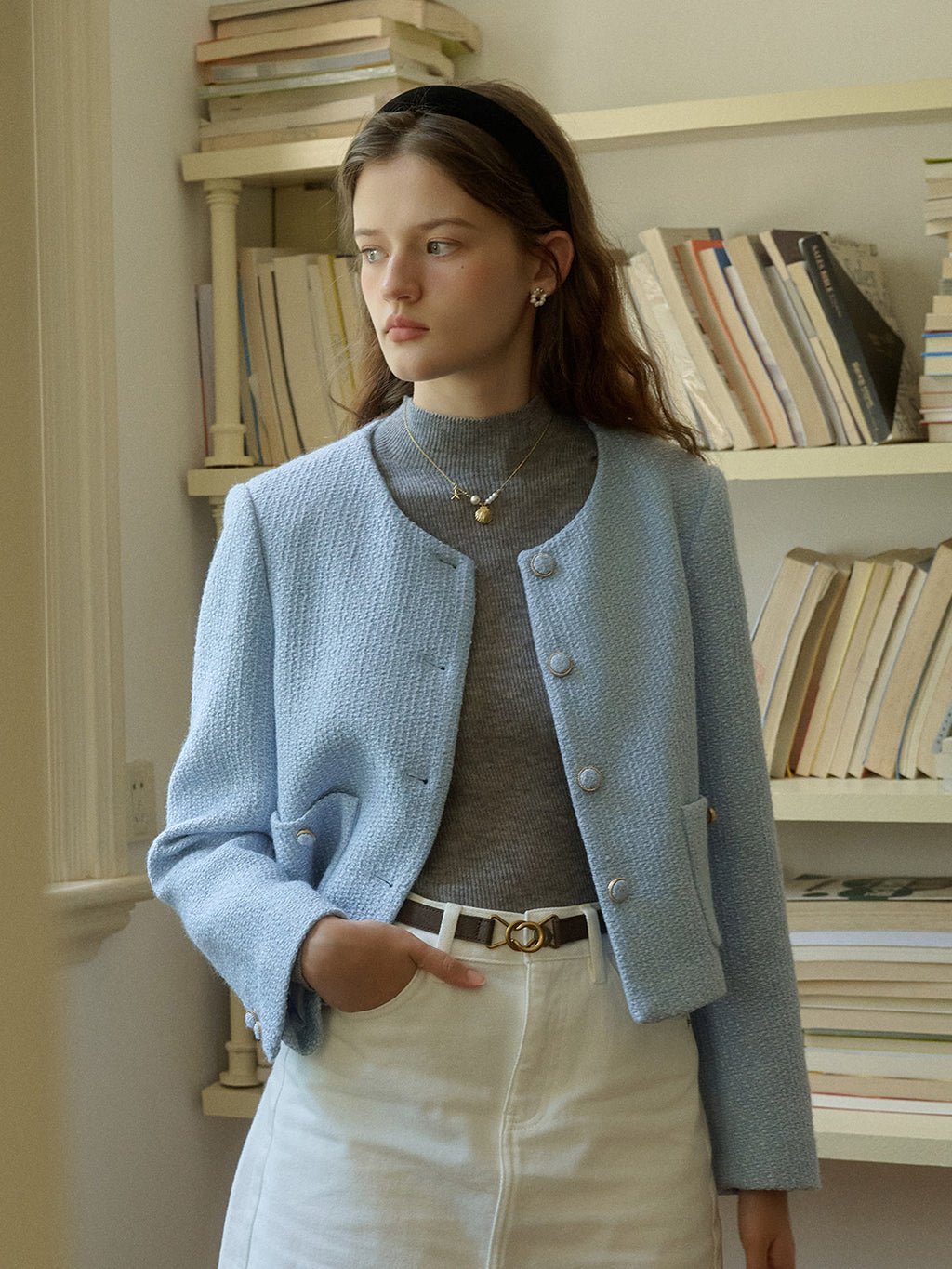 Gloria Round Neck Pocket Jacket