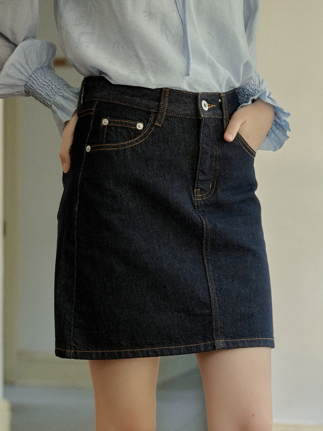 Kayleigh Vintage A-Line Cotton Denim Skirt