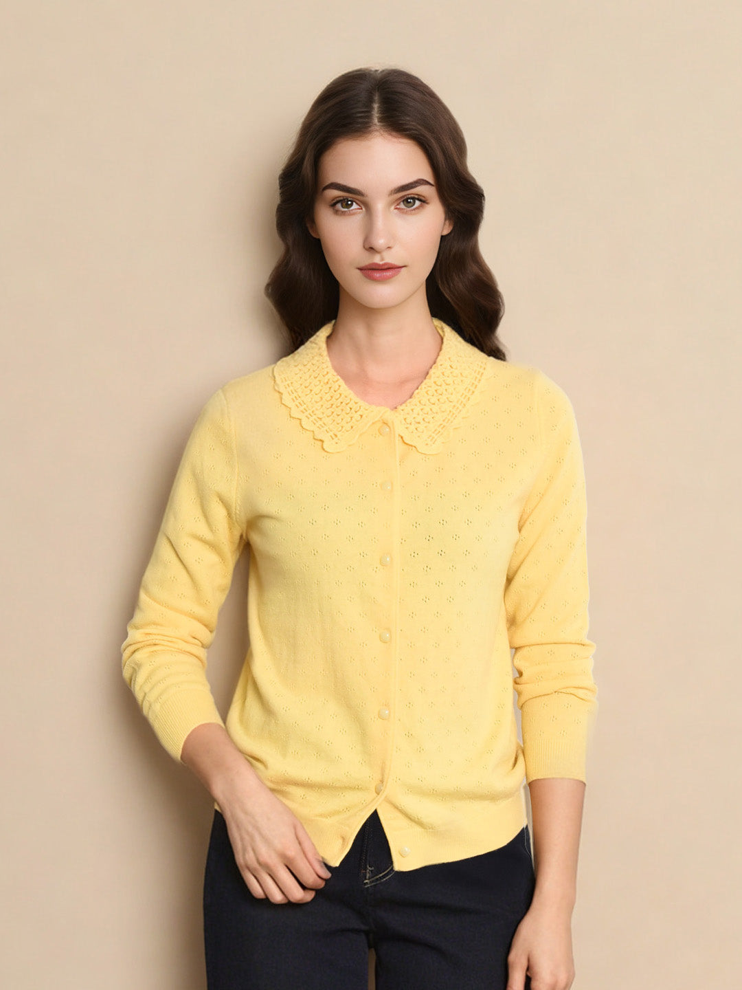 Nina Peter Pan Collar Texture Cardigan