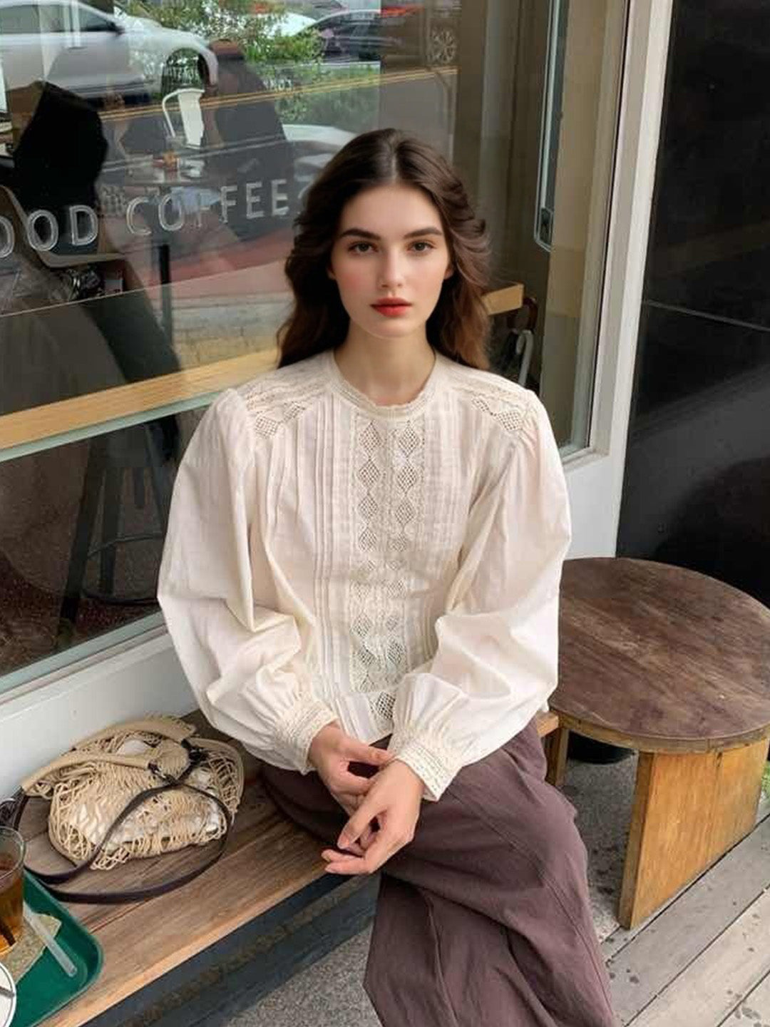 Emory Stand Collar Lace Trimmed Blouse