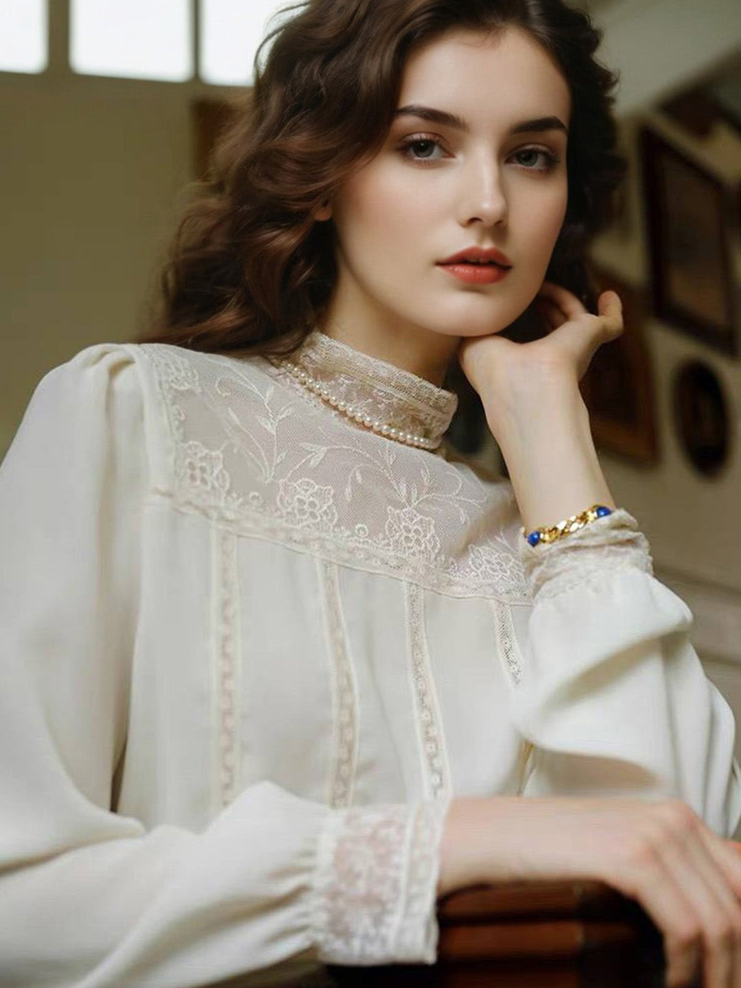 Raya Stand Collar Embroidery Blouse