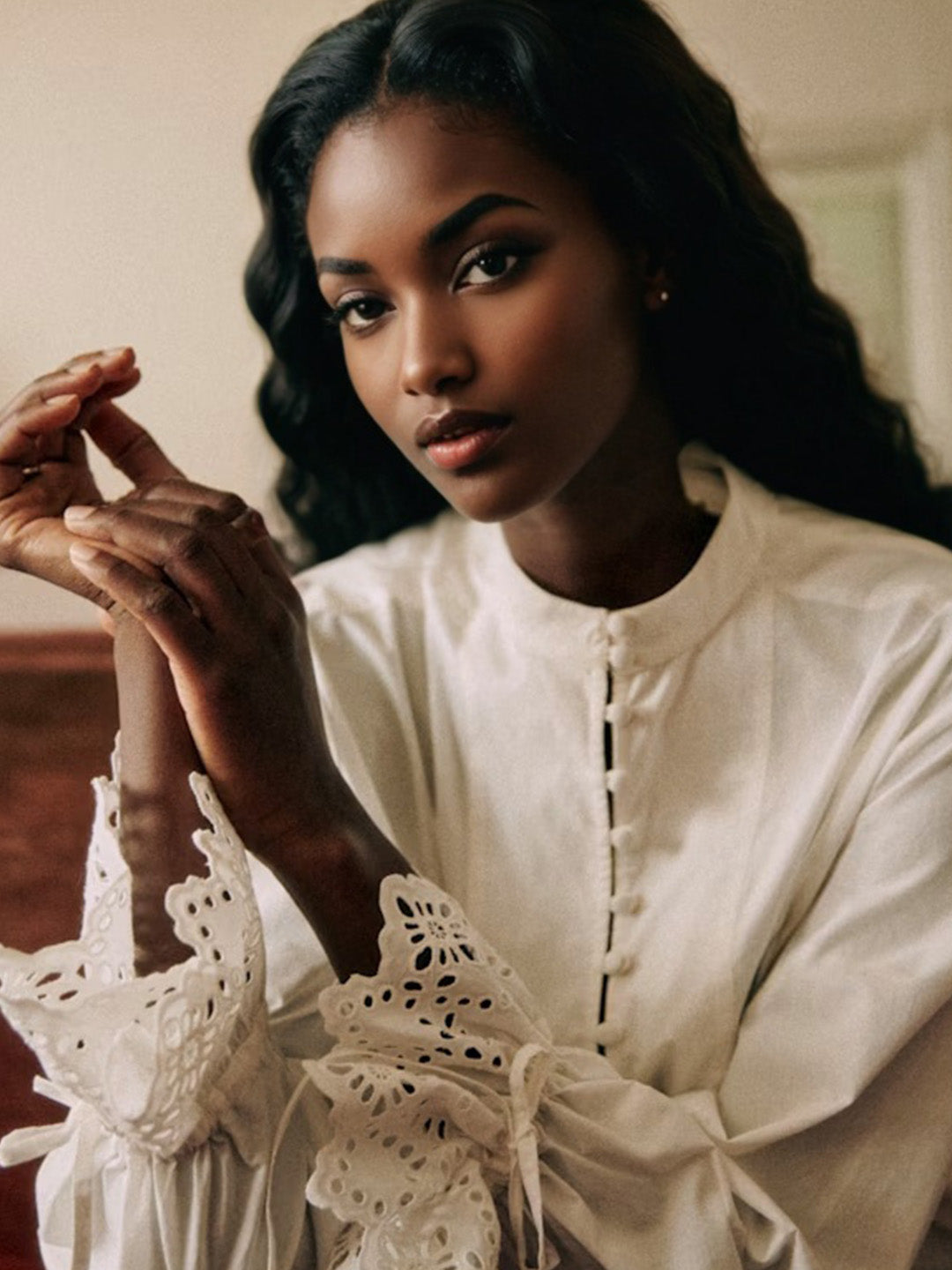 Jocelyn Stand Collar Embroidery Blouse