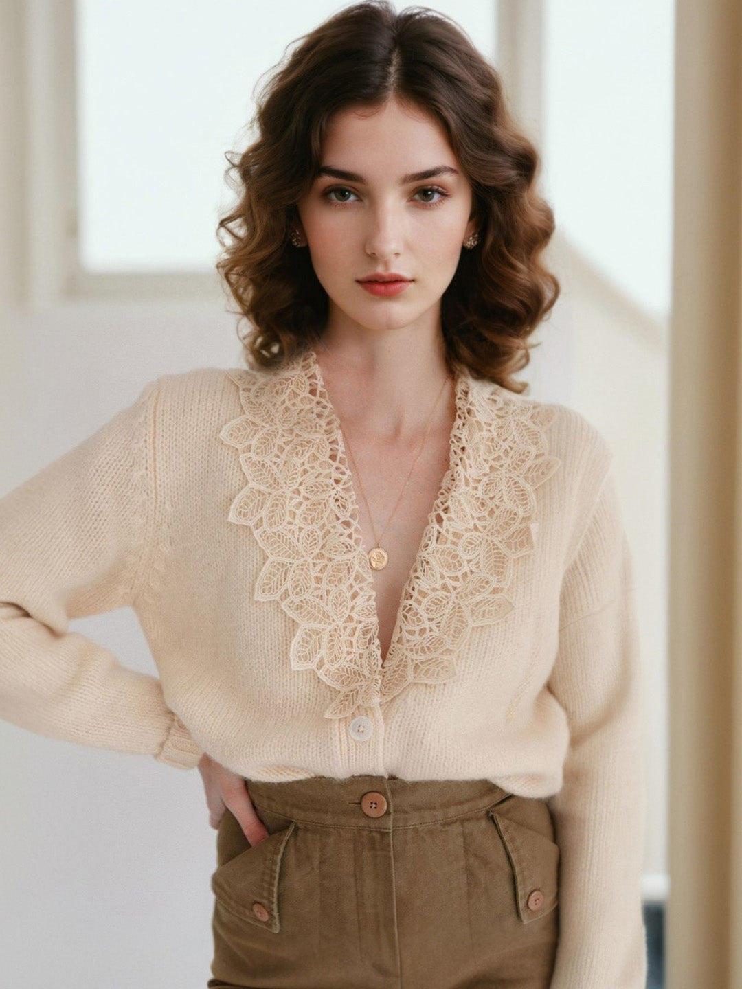 Charlee V-Neck Lace Embroidery Cardigan