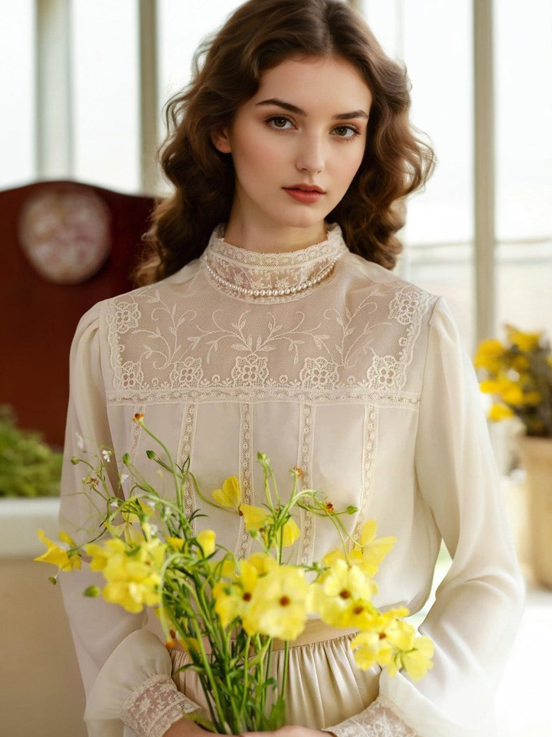 Raya Stand Collar Embroidery Blouse