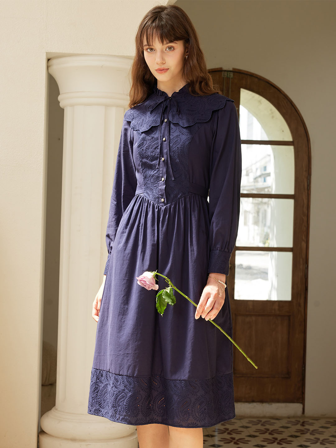 Laylah Detachable Collar Embroidered Panel Dress