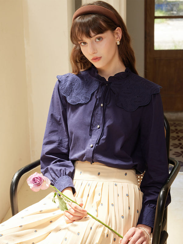 Madalyn Detachable Collar Embroidered Panel Blouse