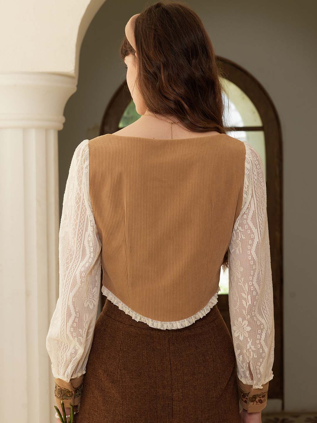 【Holiday Sale】Magdalena Retro Square Collar Contrast Lace Panel Blouse