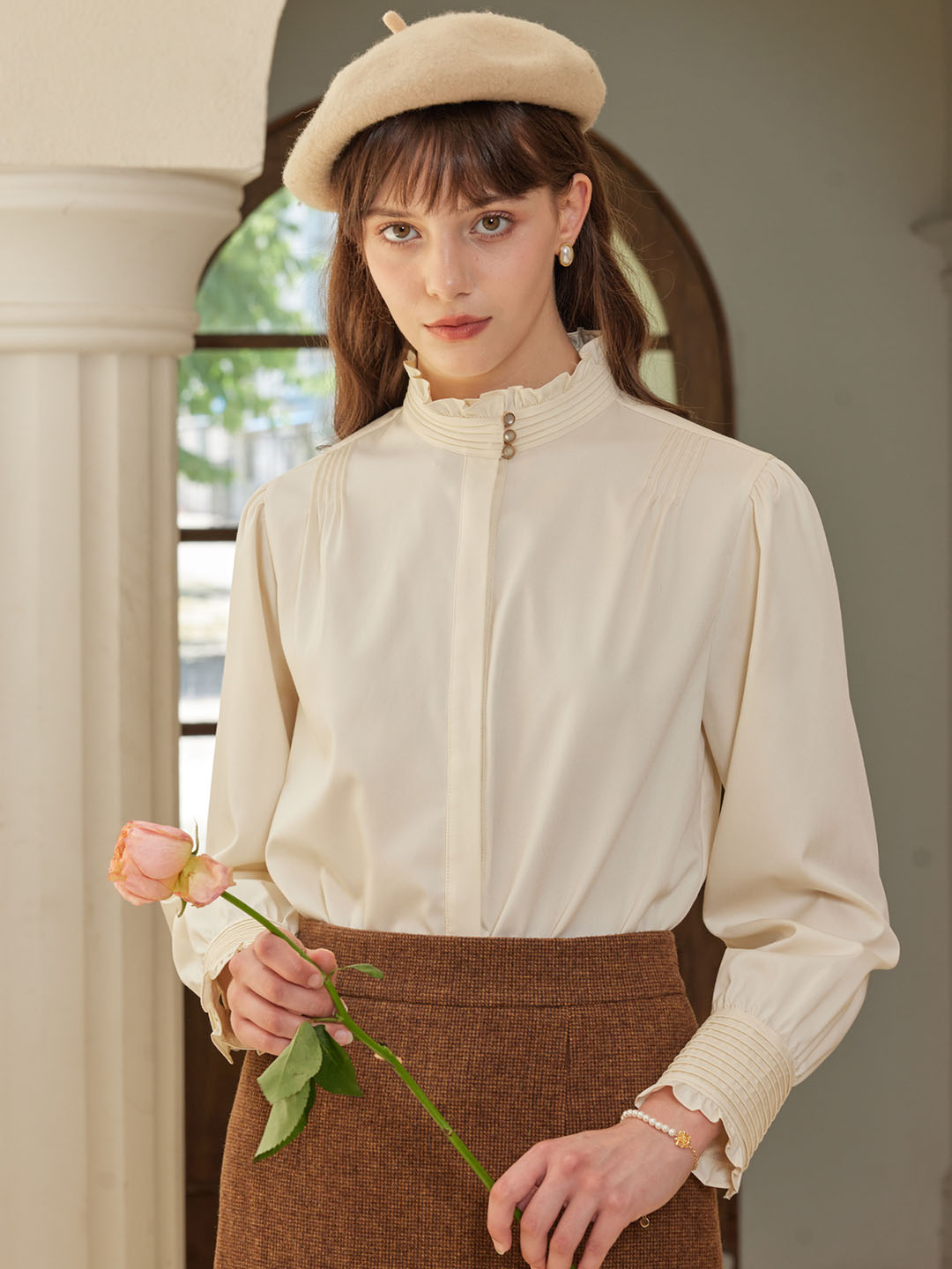 【Holiday Sale】Winona Vintage Court Stand Collar Lace Stitching Blouse