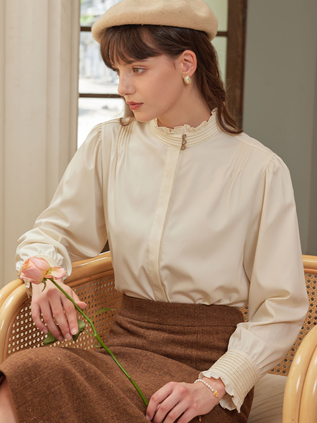 【Holiday Sale】Winona Vintage Court Stand Collar Lace Stitching Blouse