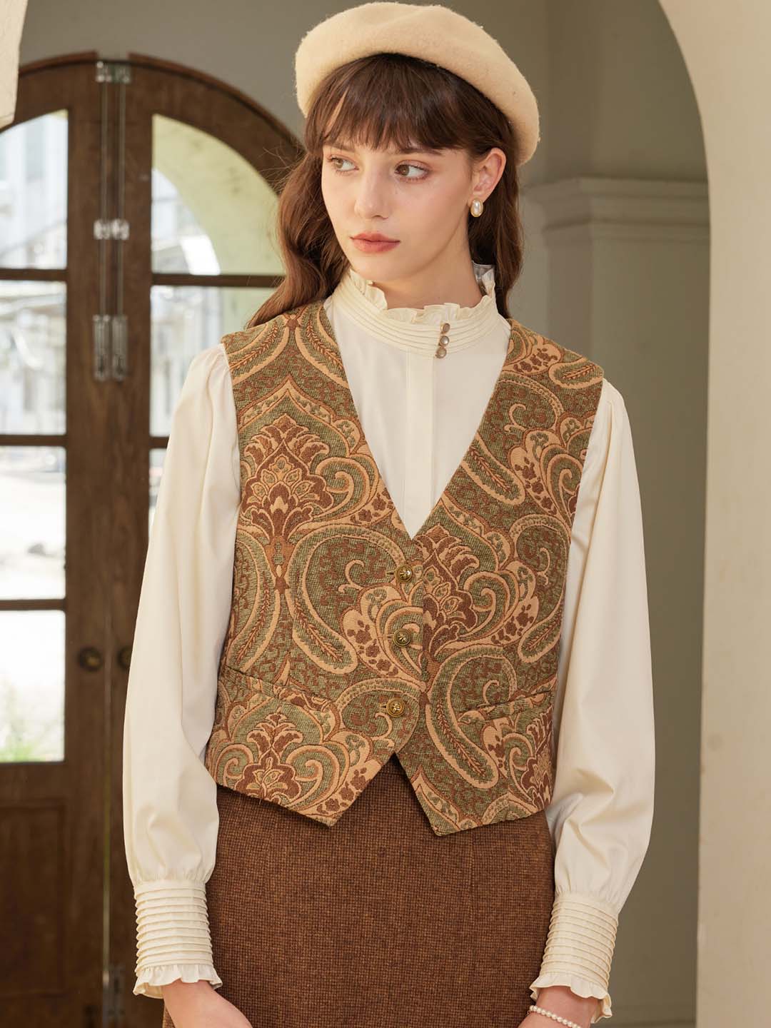 【Final Sale】Emmeline Vintage Court V Neck Vest