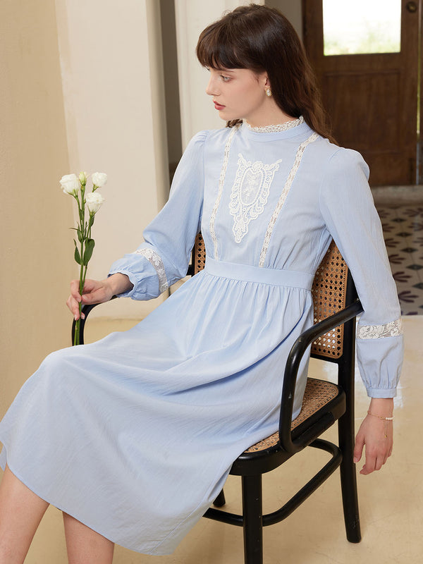 【Final Sale】Zainab Elegant Half Turtleneck Lace Panel Dress